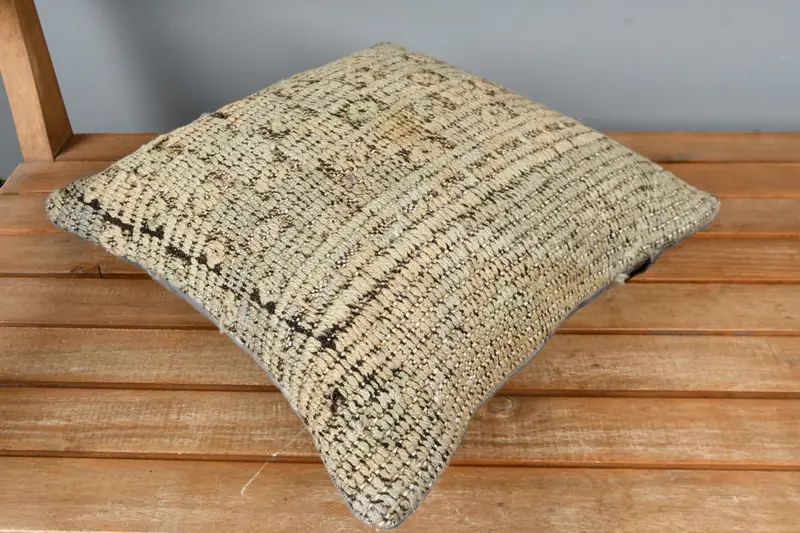 Turkish Kilim Pillow, Interior Designer Pillow, Boho Pillow Sham Cover, Pillow Cover, 16x16 Beige Pillow Sham, Boho Chic Pillow Case - 2