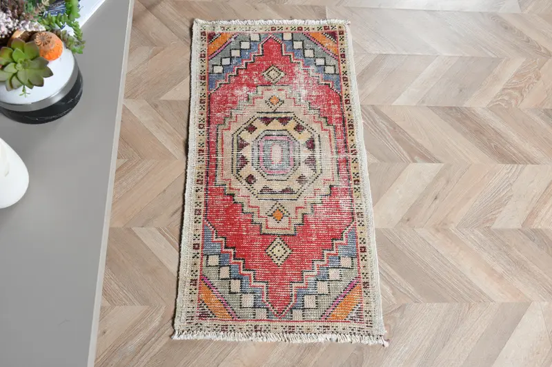 Alfombra Roja y Beige 50x90 cm Elegante Diseño Liso