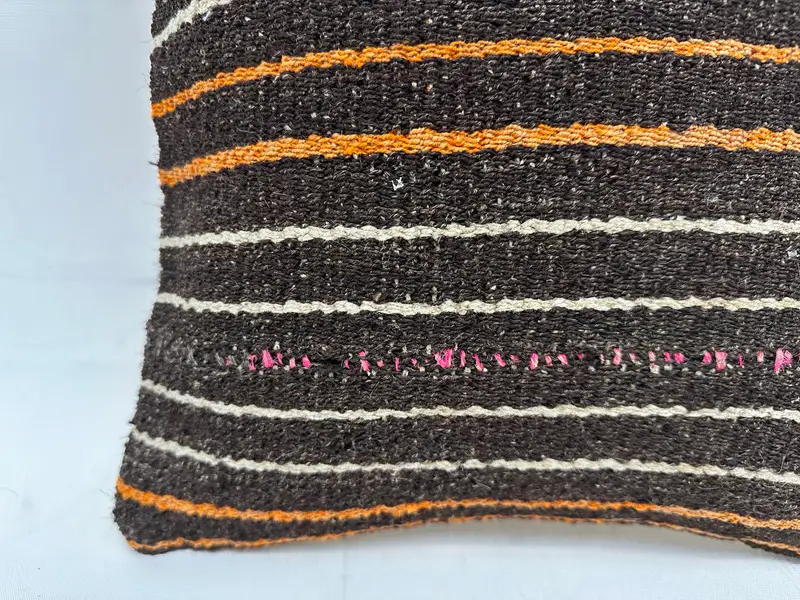 Brown & Beige Striped Throw Pillow, 14x14 Inch Handmade Cushion - 2