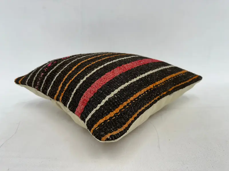 Brown & Beige Striped Throw Pillow, 14x14 Inch Handmade Cushion - 6