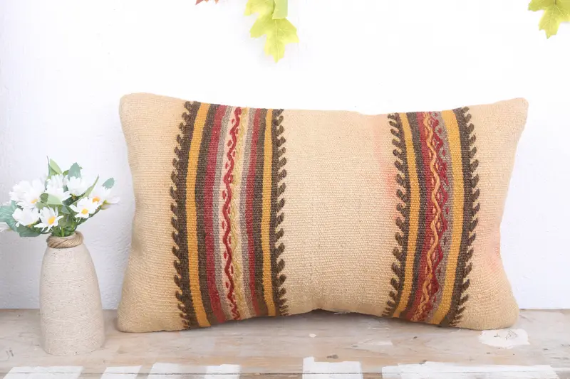 Cushion Cover, Antique Pillows, 12x20 Beige Pillow Cover, Ottoman Pillow Sham, Boho Pillow, Cozy Throw Pillow, Cotton Cushion Case, Pillow for Sofa - 2