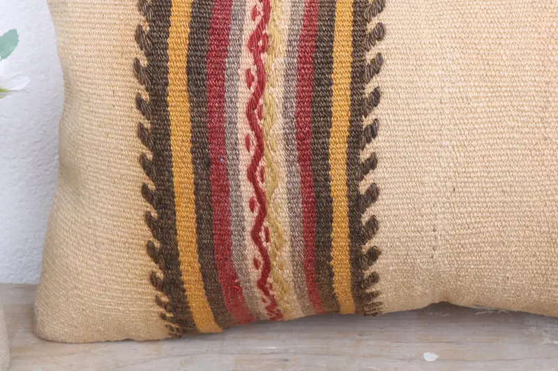 Cushion Cover, Antique Pillows, 12x20 Beige Pillow Cover, Ottoman Pillow Sham, Boho Pillow, Cozy Throw Pillow, Cotton Cushion Case, Pillow for Sofa - 3
