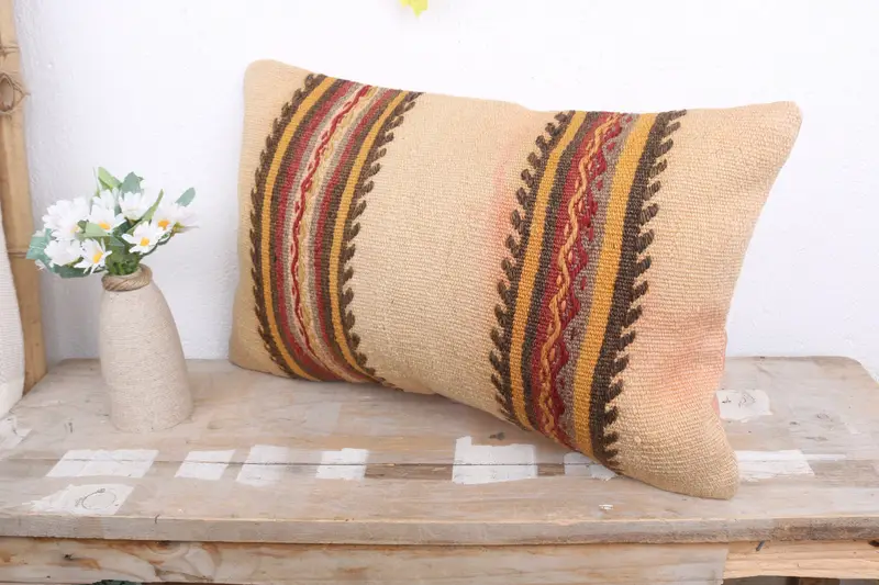 Cushion Cover, Antique Pillows, 12x20 Beige Pillow Cover, Ottoman Pillow Sham, Boho Pillow, Cozy Throw Pillow, Cotton Cushion Case, Pillow for Sofa - 4
