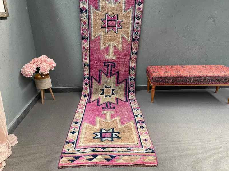 3x10.8 ft Rug, Vintage Turkish Rug, Red Camouflage Wool Rug - 1