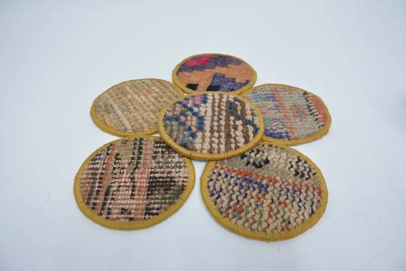 ボヘミアンラウンドコースター、ブルーとピンクのユニークなコースター