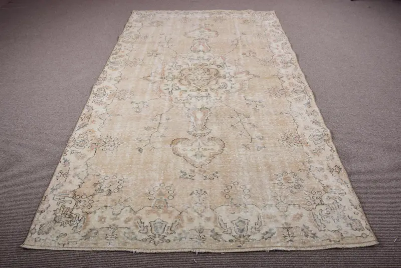 Türk Vintage Halısı, 5.2x9.1 ft Büyük Halı, Bej Oushak Halısı - 1