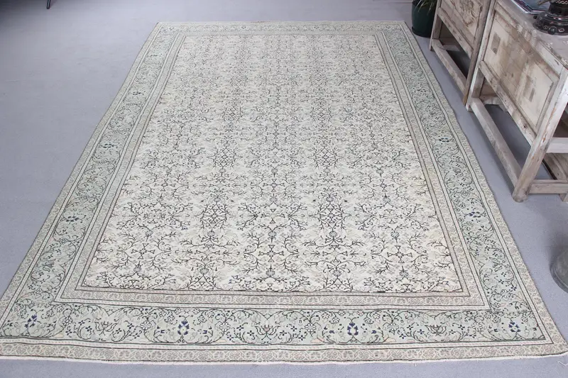 手作りのグリーンオンブレラグ、5.2x9.3フィートのエレガントな装飾