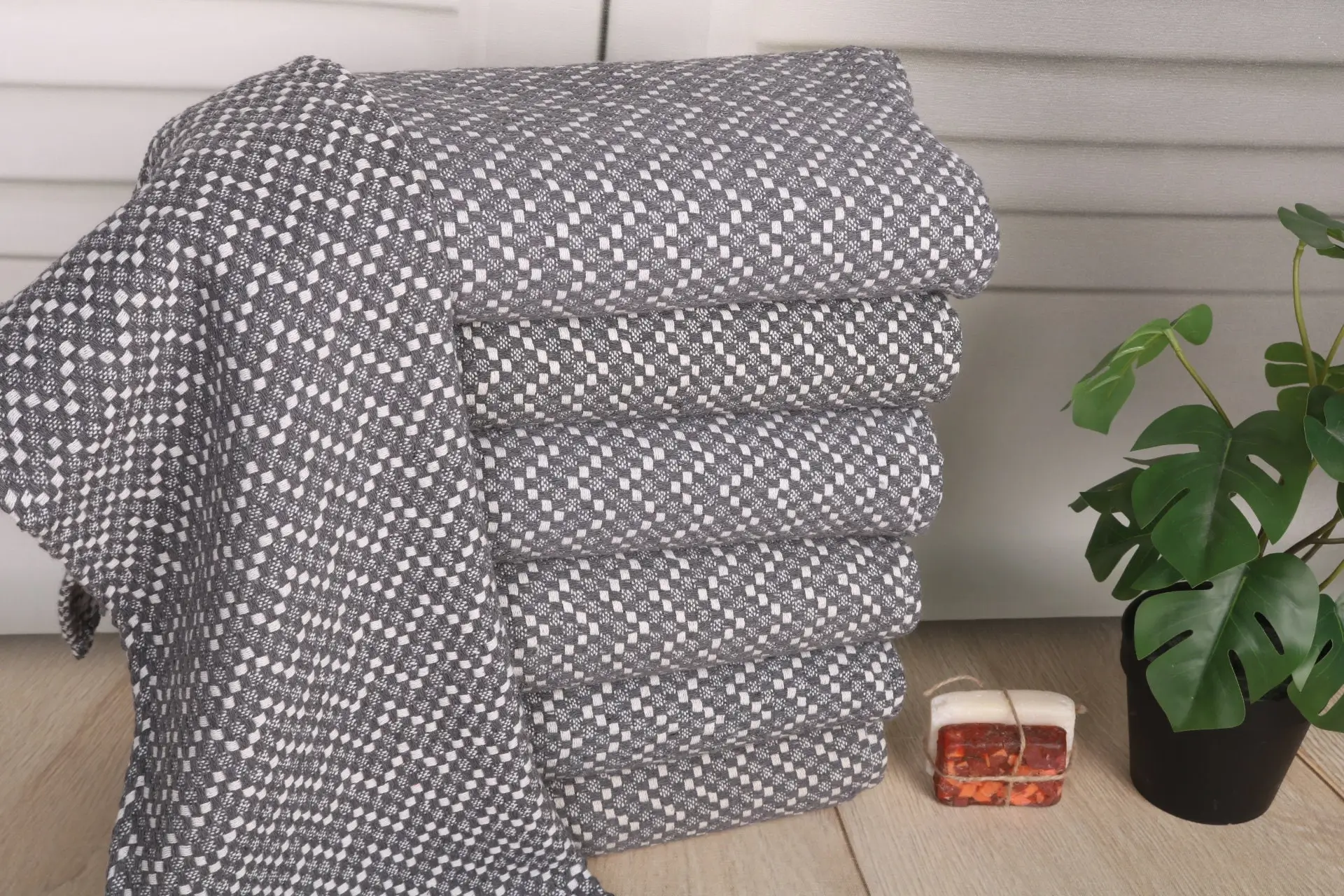 Wedding Gift Dark Gray Cotton Hand Towel, 32x20 Inches - 1