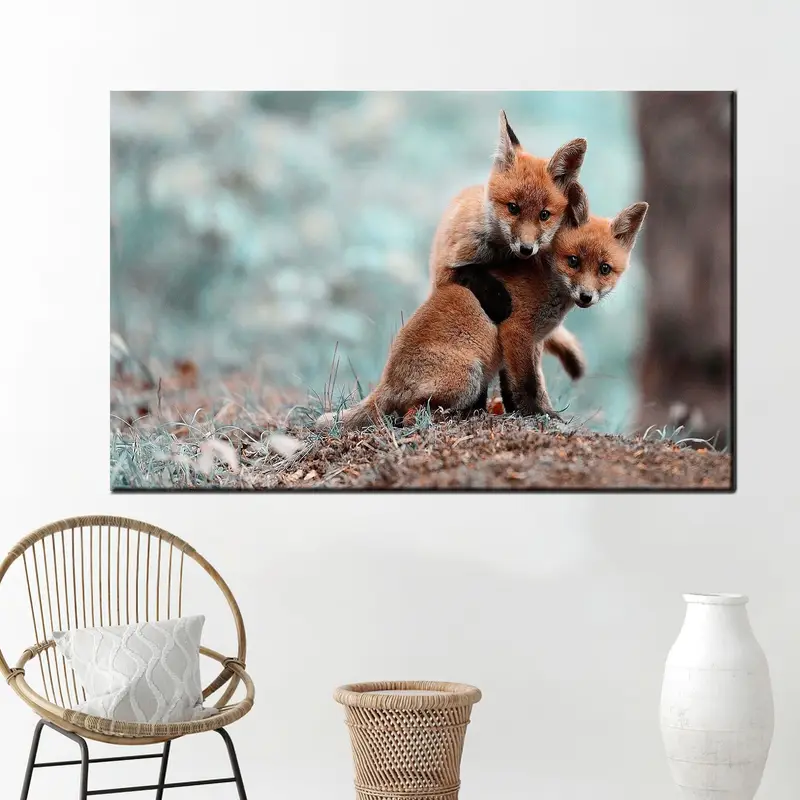 Elegant Fox Lover Canvas: Wild Animal Forest Landscape Art