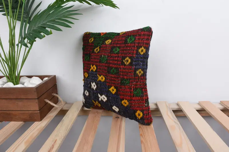 Vintage Kilim Pillow, Turkish Pillow, Southwestern Pillow Cover, Indoor Pillow Cover, Cushion Cover, 12x12 Red Pillow Sham, Kilim Cushion Sham - 5