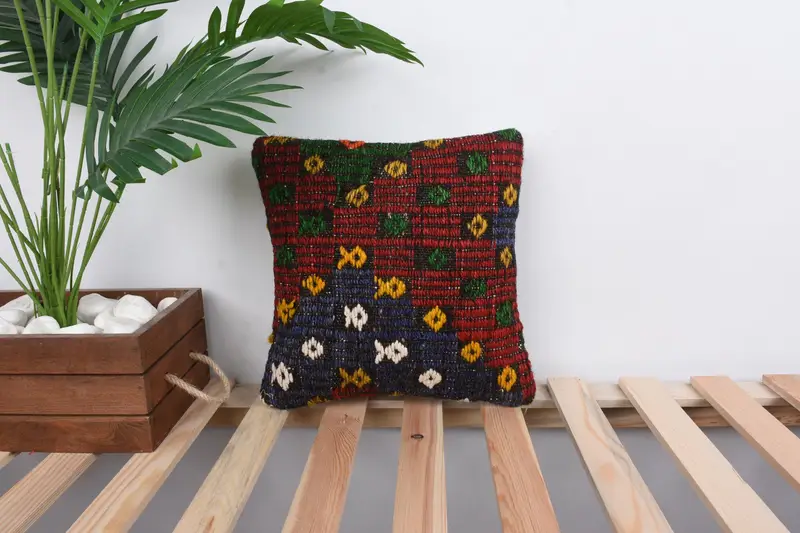 Vintage Kilim Pillow, Turkish Pillow, Southwestern Pillow Cover, Indoor Pillow Cover, Cushion Cover, 12x12 Red Pillow Sham, Kilim Cushion Sham - 1