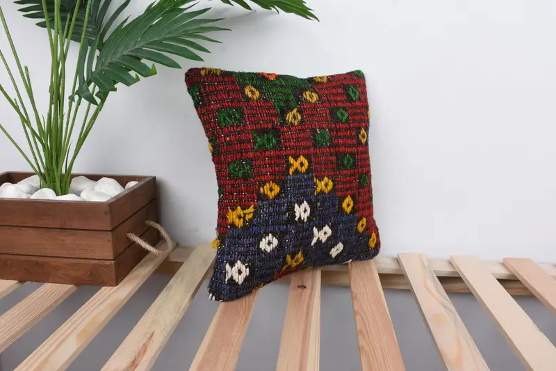 Vintage Kilim Pillow, Turkish Pillow, Southwestern Pillow Cover, Indoor Pillow Cover, Cushion Cover, 12x12 Red Pillow Sham, Kilim Cushion Sham - 4