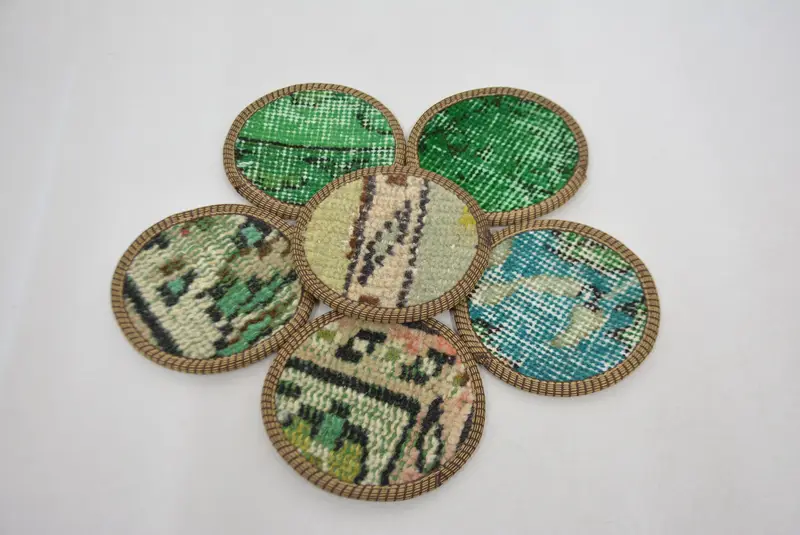 Posavasos redondo bohemio, almohadilla antideslizante verde y bronce