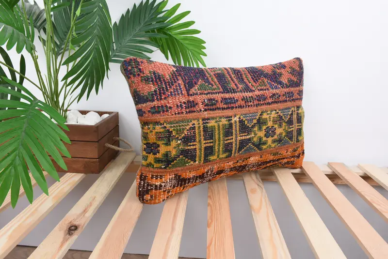 Pillow for Sofa, Cushion Case, Office Chair Cushion, Handmade Kilim Cushion, Custom Pillow Cover, Antique Pillows, 12x20 Blue Cushion - 4