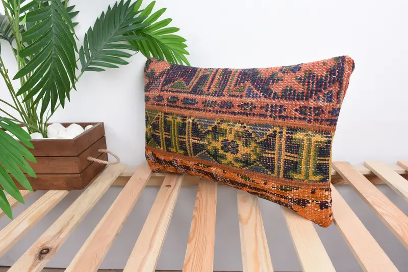 Pillow for Sofa, Cushion Case, Office Chair Cushion, Handmade Kilim Cushion, Custom Pillow Cover, Antique Pillows, 12x20 Blue Cushion - 5