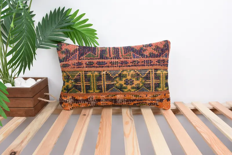 Pillow for Sofa, Cushion Case, Office Chair Cushion, Handmade Kilim Cushion, Custom Pillow Cover, Antique Pillows, 12x20 Blue Cushion - 1