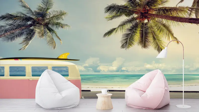 Coconut Trees Mural, Tropical Landscape Wall Stickers, View Wall Paper, Papercraft 3D, 3D Paper Art, Tropical Wall Print, Gift For Him, - 2