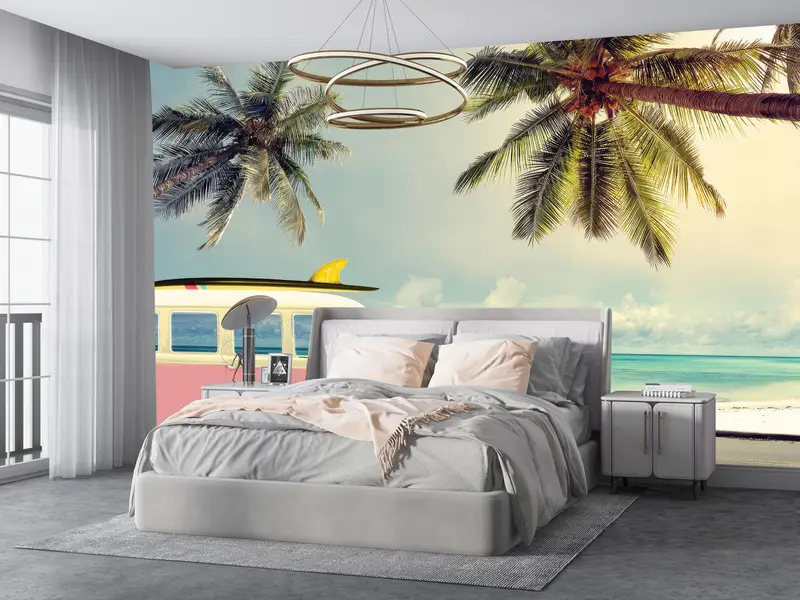 Coconut Trees Mural, Tropical Landscape Wall Stickers, View Wall Paper, Papercraft 3D, 3D Paper Art, Tropical Wall Print, Gift For Him, - 4