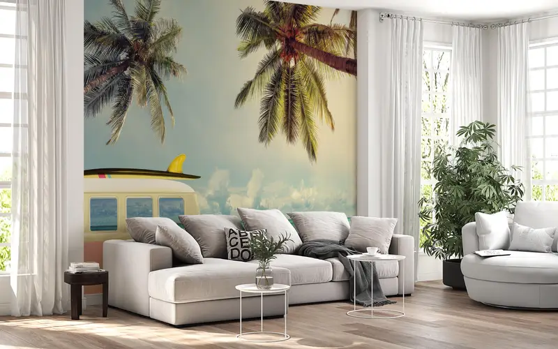 Coconut Trees Mural, Tropical Landscape Wall Stickers, View Wall Paper, Papercraft 3D, 3D Paper Art, Tropical Wall Print, Gift For Him, - 3