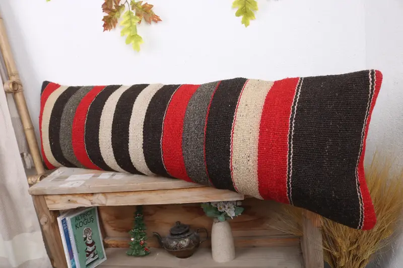 Vintage Pillow, Gift Pillow, Pillow, Square Throw Cushion Case, 12x43 Brown Cushion Cover, Kilim Cushion Sham, Hippie Throw Pillow - 4