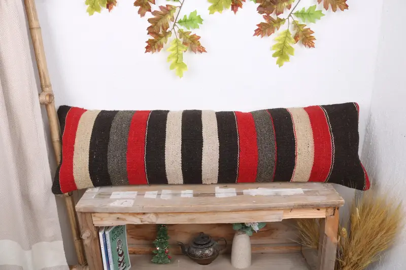 Vintage Pillow, Gift Pillow, Pillow, Square Throw Cushion Case, 12x43 Brown Cushion Cover, Kilim Cushion Sham, Hippie Throw Pillow - 1