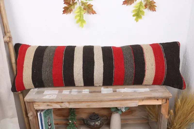 Vintage Pillow, Gift Pillow, Pillow, Square Throw Cushion Case, 12x43 Brown Cushion Cover, Kilim Cushion Sham, Hippie Throw Pillow - 2