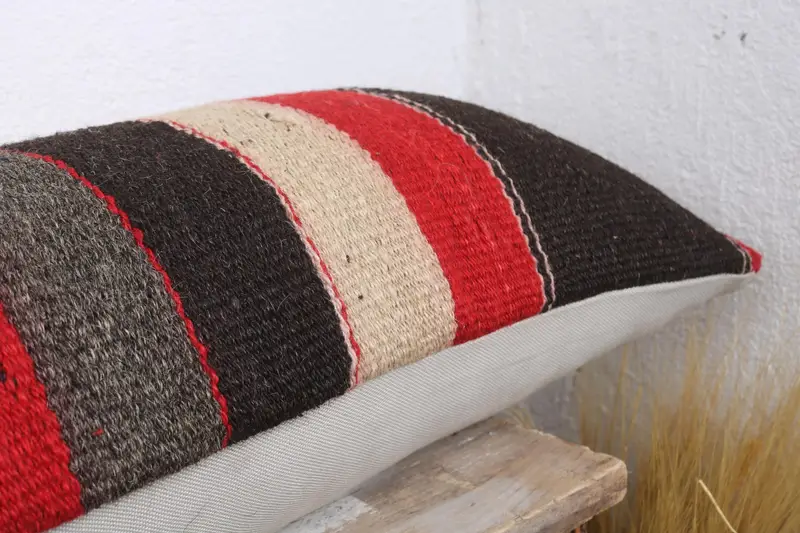 Vintage Pillow, Gift Pillow, Pillow, Square Throw Cushion Case, 12x43 Brown Cushion Cover, Kilim Cushion Sham, Hippie Throw Pillow - 6