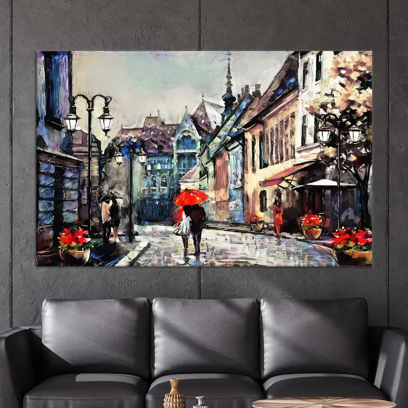 Elegant Canvas: Paris Street View with Romantic Couple
