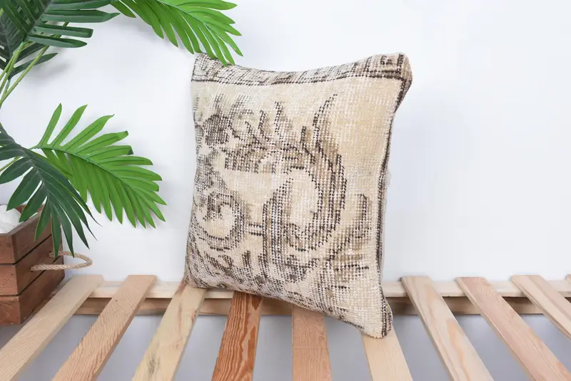 Kilim Cushion Sham, Authentic Cushion Case, 14x14 Beige Cushion Cover, Interior Designer Pillow, Handmade Kilim Cushion, Cushion - 5