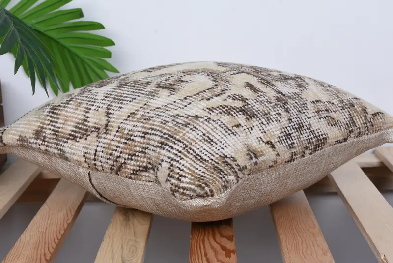 Kilim Cushion Sham, Authentic Cushion Case, 14x14 Beige Cushion Cover, Interior Designer Pillow, Handmade Kilim Cushion, Cushion - 6