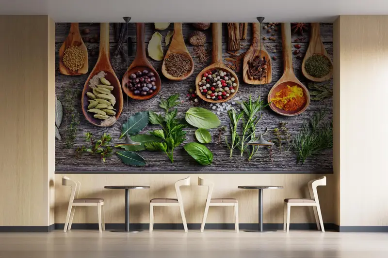 Elegante Tapete für die Bauernküche: Kräuter und rustikaler Charme