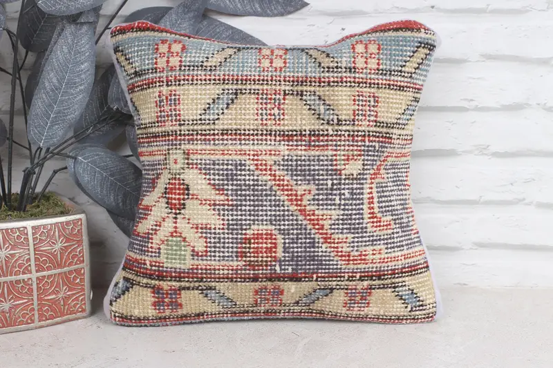 Tapestry Pillow, Interior Designer Pillow, Kilim Pillow Cover, Turkish Corner Pillow, Vintage Pillow, Cushion, 12x12 Blue Pillow Cover - 1