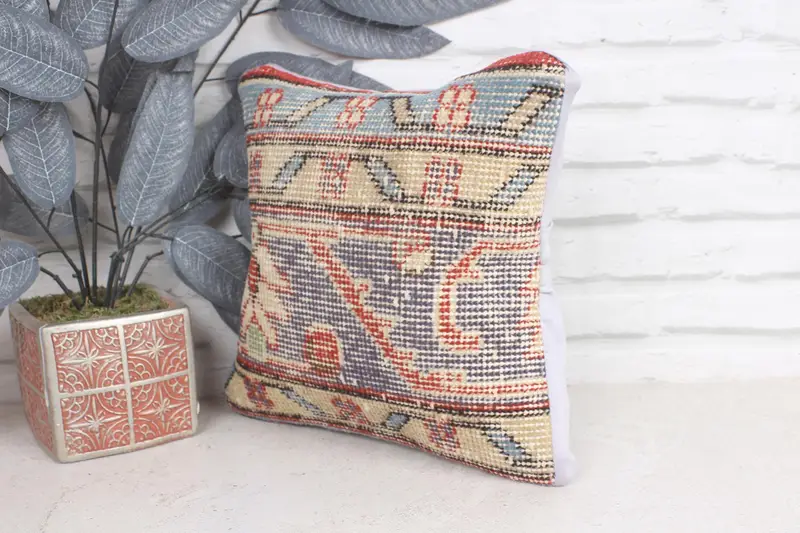 Tapestry Pillow, Interior Designer Pillow, Kilim Pillow Cover, Turkish Corner Pillow, Vintage Pillow, Cushion, 12x12 Blue Pillow Cover - 3