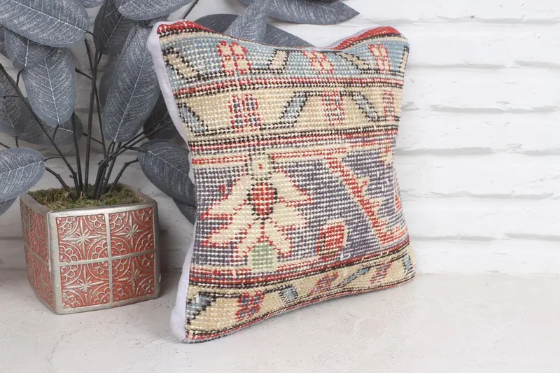 Tapestry Pillow, Interior Designer Pillow, Kilim Pillow Cover, Turkish Corner Pillow, Vintage Pillow, Cushion, 12x12 Blue Pillow Cover - 4
