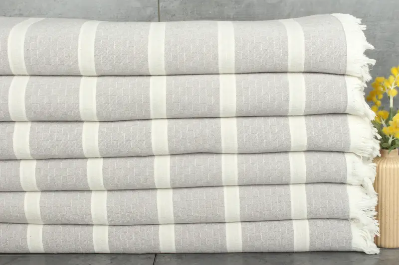 Decorative Striped Cotton Blanket Dark Gray-Light Gray, 83x95 Inches