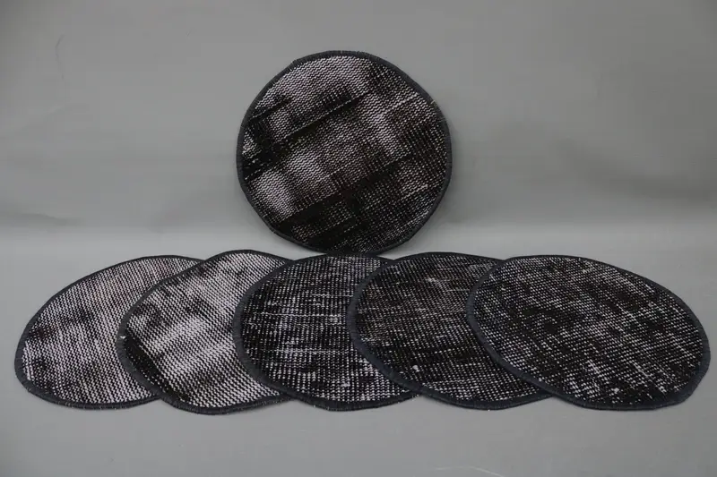 Manteles individuales bohemios circulares, accesorios de comedor de algodón y lana negros