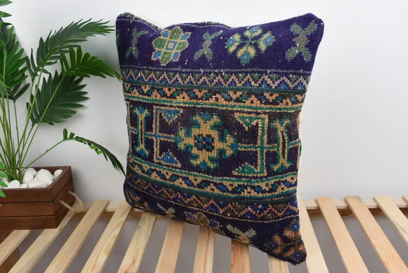 Nautical Throw Pillow Cover, Turkish Pillow, Handmade Kilim Cushion, Kilim Pillow Cover, 24x24 Blue Pillow, Pillow Cover, Pattern Throw Cushion Case - 5