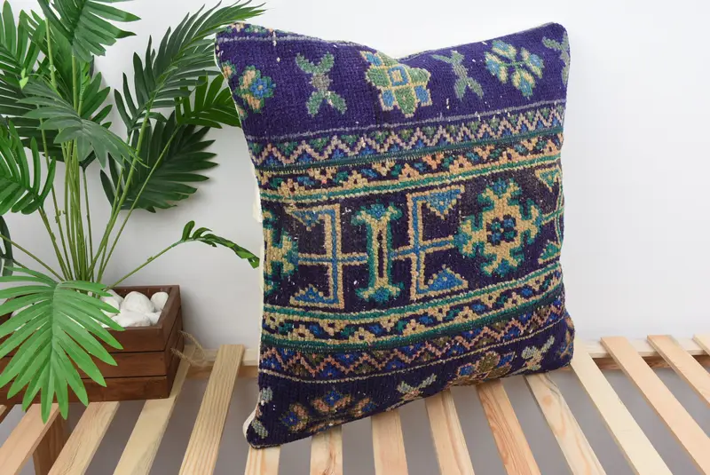 Nautical Throw Pillow Cover, Turkish Pillow, Handmade Kilim Cushion, Kilim Pillow Cover, 24x24 Blue Pillow, Pillow Cover, Pattern Throw Cushion Case - 4