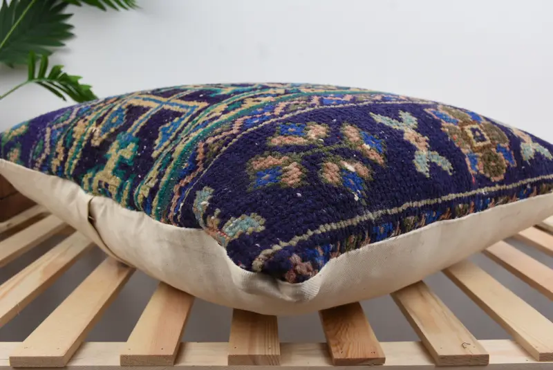 Nautical Throw Pillow Cover, Turkish Pillow, Handmade Kilim Cushion, Kilim Pillow Cover, 24x24 Blue Pillow, Pillow Cover, Pattern Throw Cushion Case - 6