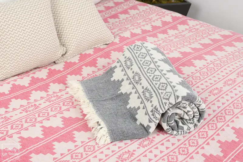 Custom Kilim Blanket Beige Plaid Cotton Throw, Recycled Organic, 79x91 Inches