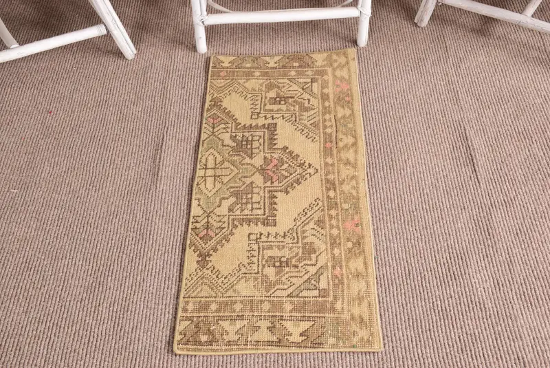 1.4x3.1 ft Halı, Vintage Türk Halısı, Kahverengi Fas Yün Halısı - 1