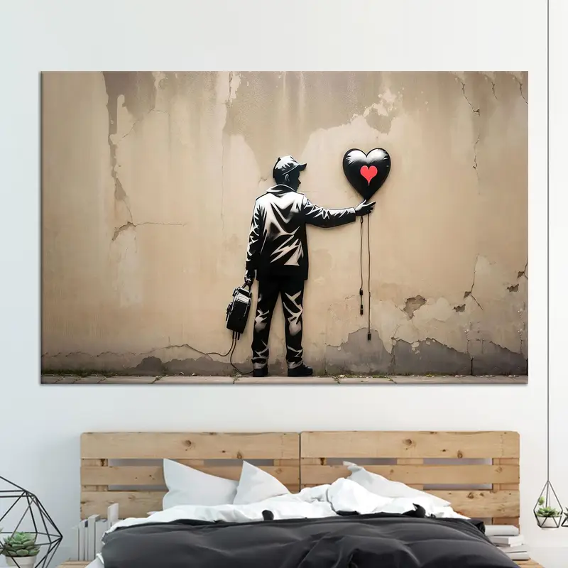 Elegante Graffiti-Leinwand: Junge mit Ballon-Kunstdruck
