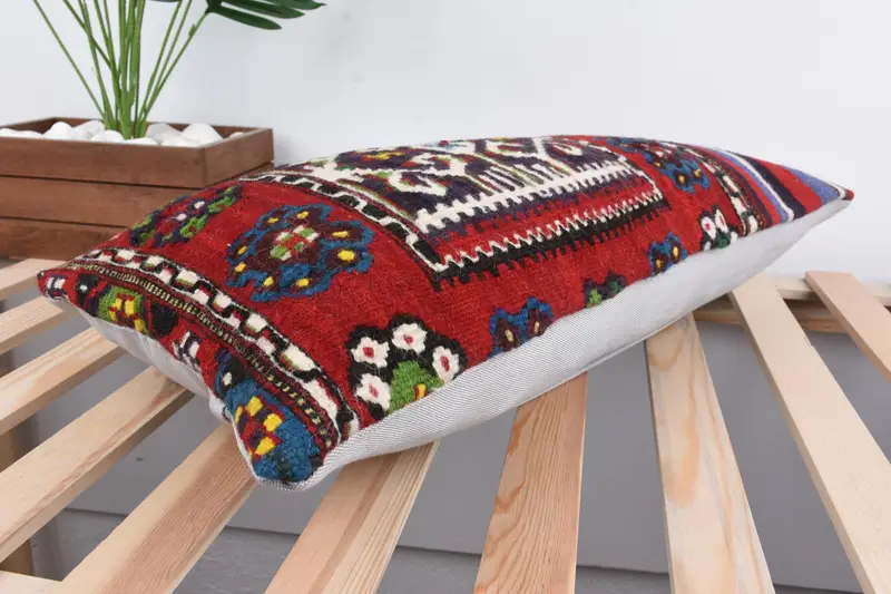 Vintage Pillow, Interior Designer Pillow, 12x24 Red Pillow Sham, Retro Throw Cushion Cover, Aesthetic Cushion, Vintage Kilim Pillow, Cushion Case - 6