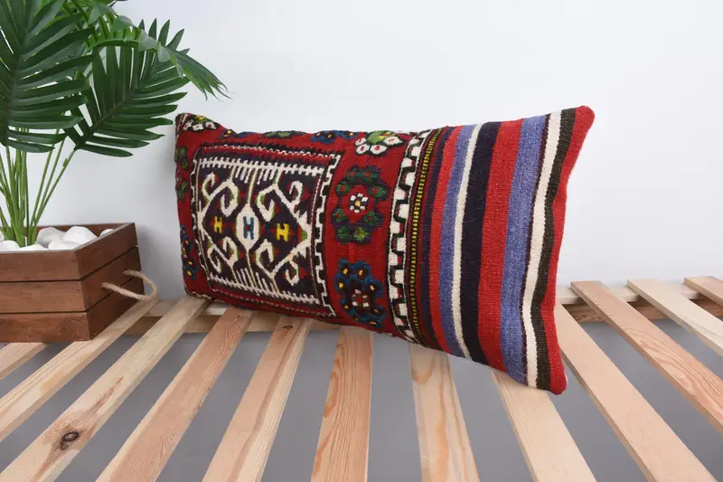 Vintage Pillow, Interior Designer Pillow, 12x24 Red Pillow Sham, Retro Throw Cushion Cover, Aesthetic Cushion, Vintage Kilim Pillow, Cushion Case - 5