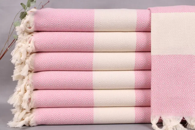 Turkish Beach Towel Monogrammed Pink, Beige, 40x71 Inches