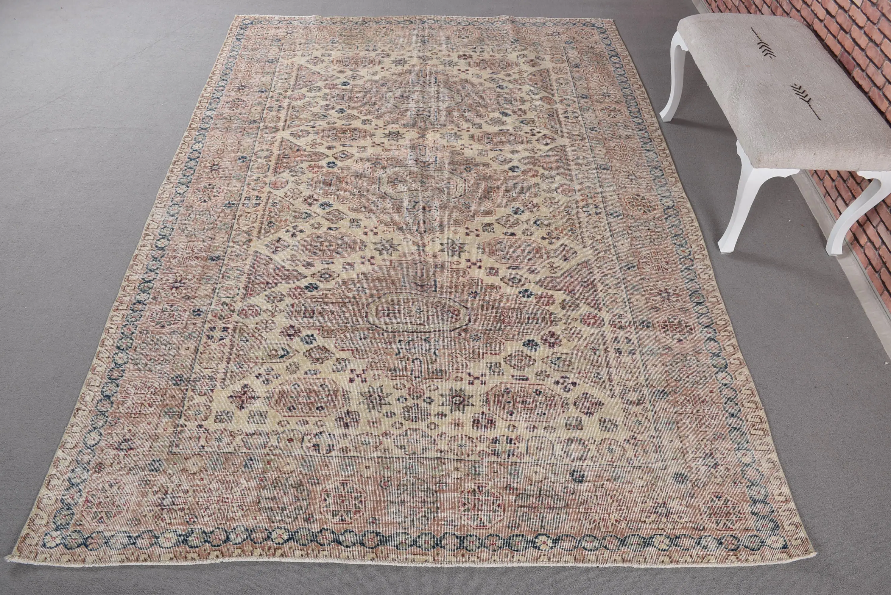 Türk Vintage Halısı 6.5x9.4 ft (198x285 cm), Kahverengi Bitki ve Ağaç Halısı - 1