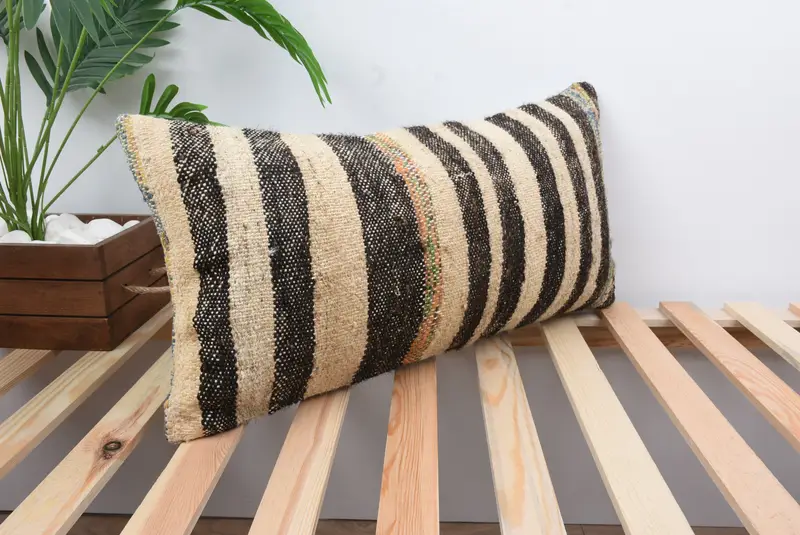 Rustic Pillow Case, Decorative Pillow Sham, Vintage Kilim Pillow, Kilim Pillow Cover, Cushion Case, Turkish Pillow, 12x24 Beige Pillow Sham - 4