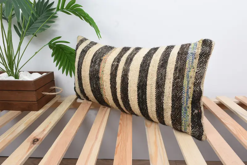 Rustic Pillow Case, Decorative Pillow Sham, Vintage Kilim Pillow, Kilim Pillow Cover, Cushion Case, Turkish Pillow, 12x24 Beige Pillow Sham - 5