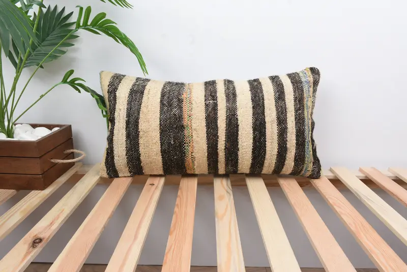 Rustic Pillow Case, Decorative Pillow Sham, Vintage Kilim Pillow, Kilim Pillow Cover, Cushion Case, Turkish Pillow, 12x24 Beige Pillow Sham - 1