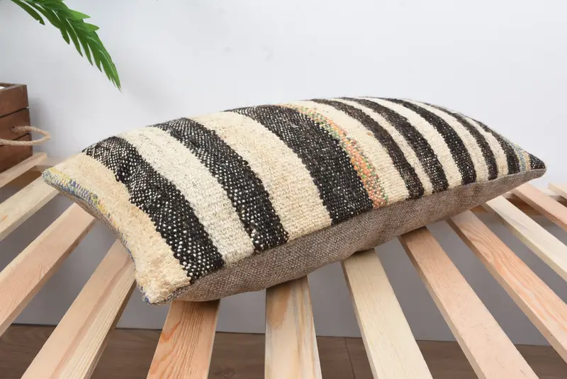 Rustic Pillow Case, Decorative Pillow Sham, Vintage Kilim Pillow, Kilim Pillow Cover, Cushion Case, Turkish Pillow, 12x24 Beige Pillow Sham - 6
